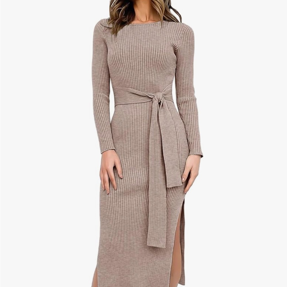 Anrabess Long-Sleeve Knit Dress in Brown
